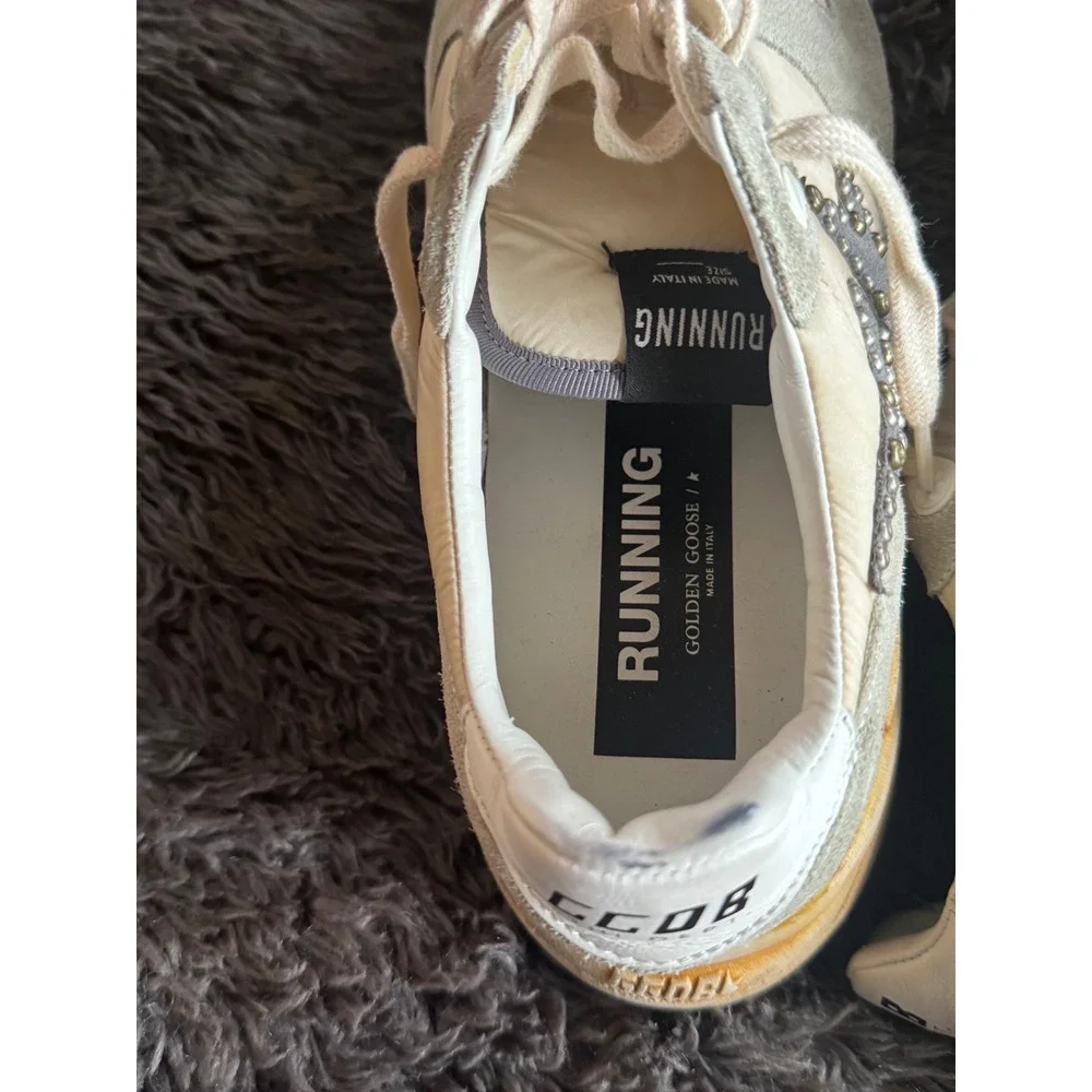 Golden Goose Running Sole Sneakers Studded Star Grey Suede Cream Mens IT 43